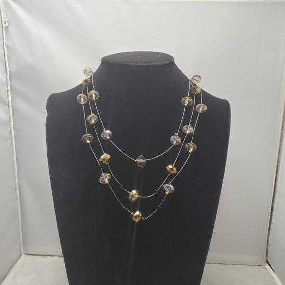 champagne gold with silver chain 3 row illusion necklace - Picture 1 of 5